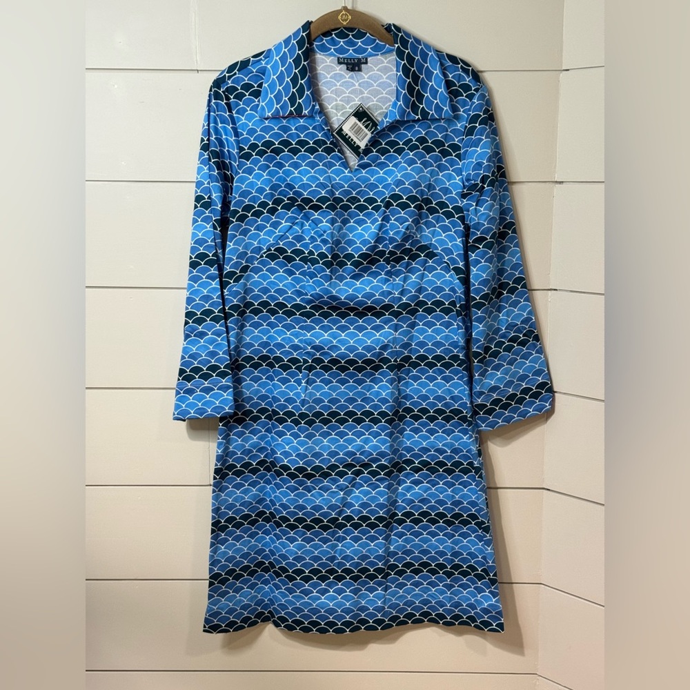 NEW Melly M Geometric Collared Golf Dress Blue Size 8